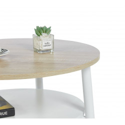 Table Basse Ronde 60 cm Chêne Sonoma & Blanc avec Étagère | Golddeco