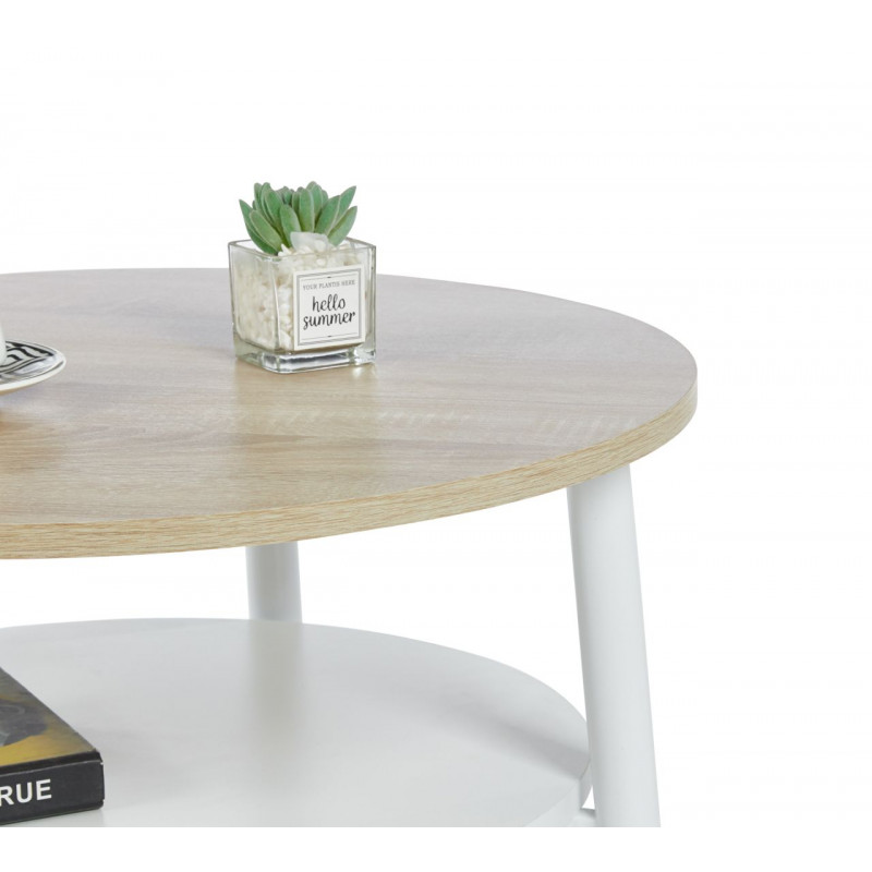 Table Basse Ronde 60 cm Chêne Sonoma & Blanc avec Étagère | Golddeco