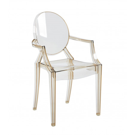 Chaise transparente avec accoudoirs Doria Ambre – Élégance moderne pour intérieur
