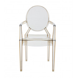 Chaise transparente avec accoudoirs Doria Ambre – Élégance moderne pour intérieur
