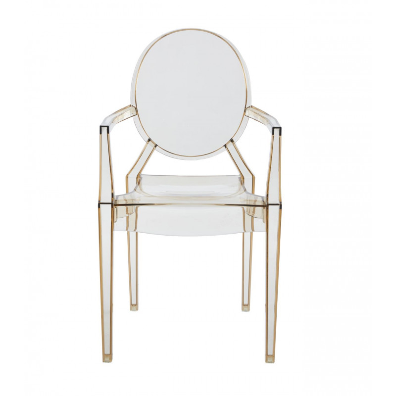 Chaise transparente avec accoudoirs Doria Ambre – Élégance moderne pour intérieur