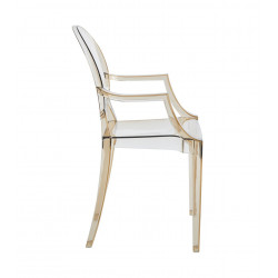 Chaise transparente avec accoudoirs Doria Ambre – Élégance moderne pour intérieur