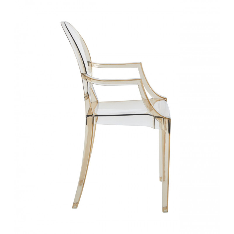 Chaise transparente avec accoudoirs Doria Ambre – Élégance moderne pour intérieur