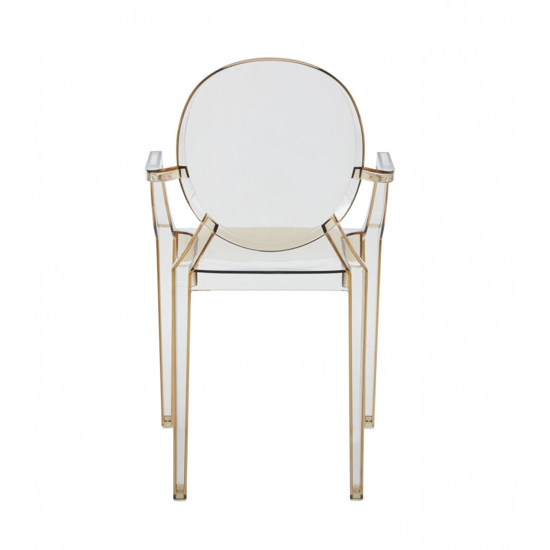 Chaise transparente avec accoudoirs Doria Ambre – Élégance moderne pour intérieur