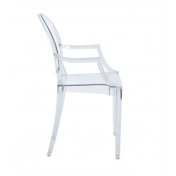 Chaise transparente avec accoudoirs Doria – Design épuré pour intérieur