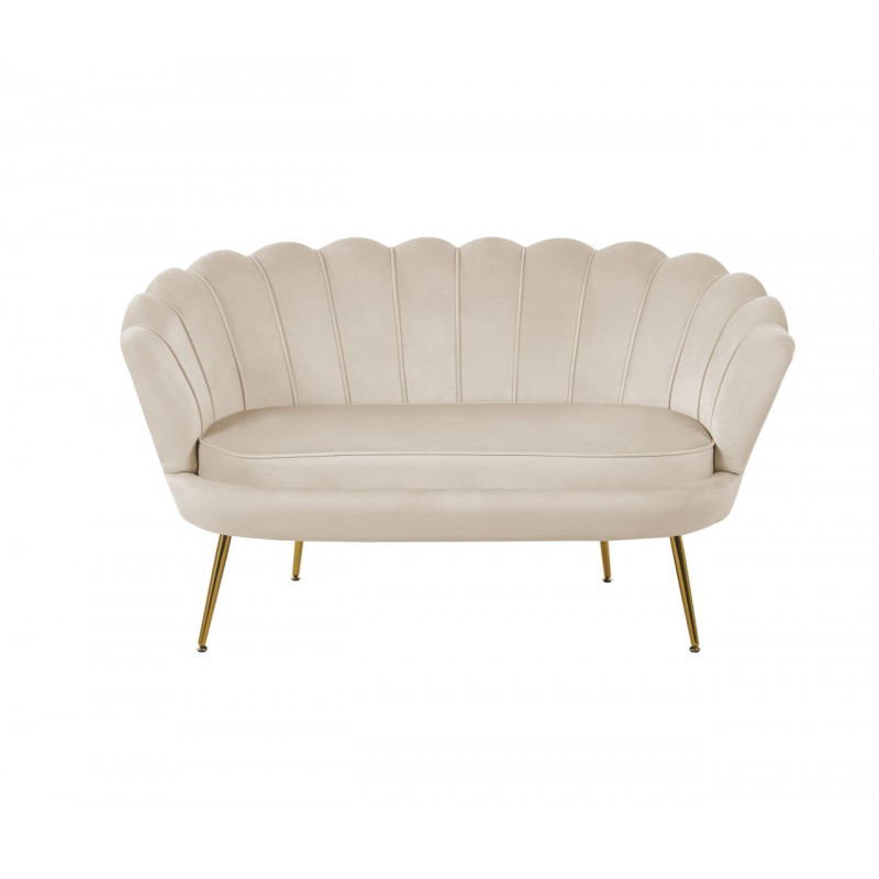 Canapé Coquillage en velours beige – Pieds dorés | Élégance Golddeco
