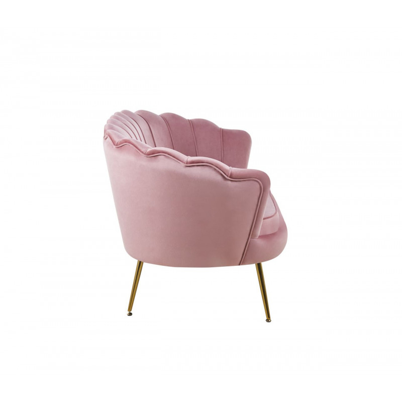 Canapé Coquillage en velours rose – Pieds dorés | Élégance Golddeco