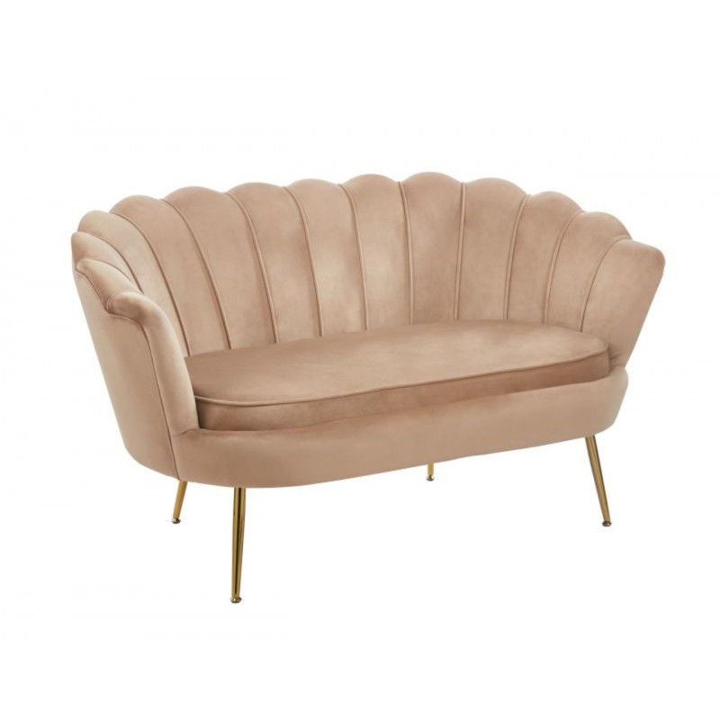 Canapé Coquillage en velours cappuccino – Pieds dorés | Élégance Golddeco
