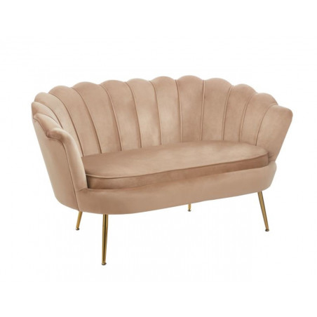 Canapé Coquillage en velours cappuccino – Pieds dorés | Élégance Golddeco