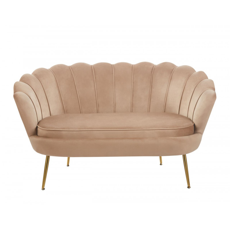Canapé Coquillage en velours cappuccino – Pieds dorés | Élégance Golddeco