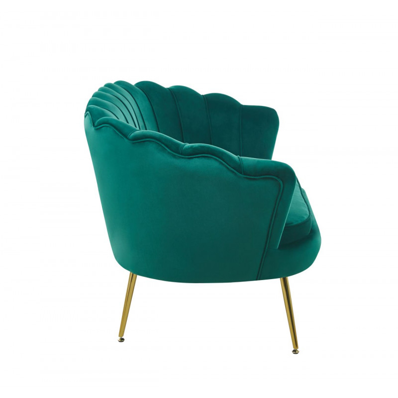 Canapé Coquillage en velours vert émeraude – Pieds dorés | Élégance Golddeco
