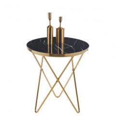 Table d’Appoint 50 cm – Plateau Aspect Marbre Noir & Pied Doré | Golddeco