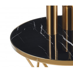 Table d’Appoint 50 cm – Plateau Aspect Marbre Noir & Pied Doré | Golddeco