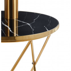 Table d’Appoint 50 cm – Plateau Aspect Marbre Noir & Pied Doré | Golddeco