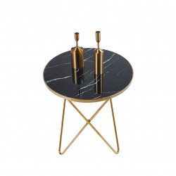 Table d’Appoint 50 cm – Plateau Aspect Marbre Noir & Pied Doré | Golddeco