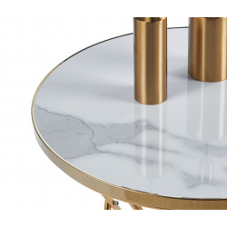 Table d’Appoint Aspect Marbre Blanc & Pied Doré – Design Épuré 50 | Golddeco