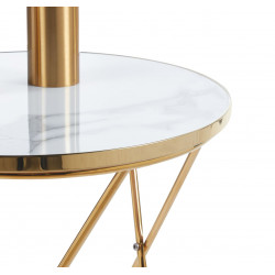 Table d’Appoint Aspect Marbre Blanc & Pied Doré – Design Épuré 50 | Golddeco
