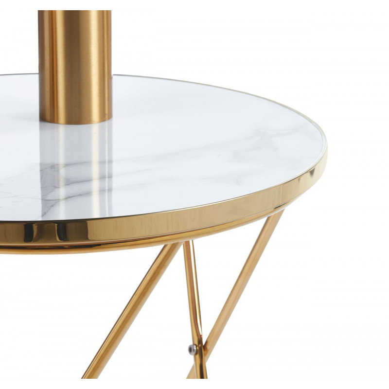 Table d’Appoint Aspect Marbre Blanc & Pied Doré – Design Épuré 50 | Golddeco