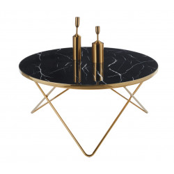 Table Basse Ronde Marbre Noir & Or – Design Élégant 80 cm | Golddeco