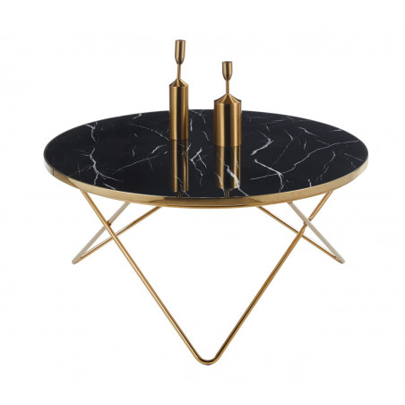 Table Basse Ronde Marbre Noir & Or – Design Élégant 80 cm | Golddeco
