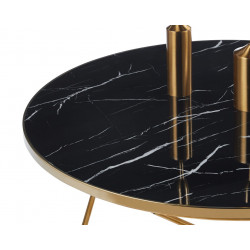 Table Basse Ronde Marbre Noir & Or – Design Élégant 80 cm | Golddeco