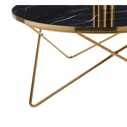 Table Basse Ronde Marbre Noir & Or – Design Élégant 80 cm | Golddeco
