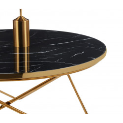Table Basse Ronde Marbre Noir & Or – Design Élégant 80 cm | Golddeco