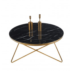 Table Basse Ronde Marbre Noir & Or – Design Élégant 80 cm | Golddeco