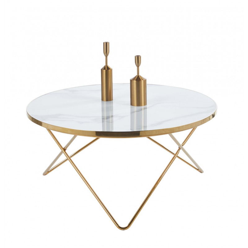 Table Basse Marbre Blanc & Or – Élégance Design 80 cm | Golddeco