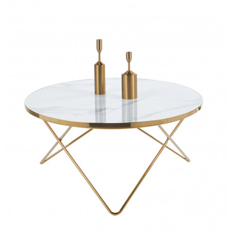 Table Basse Marbre Blanc & Or – Élégance Design 80 cm | Golddeco