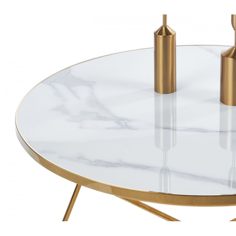 Table Basse Marbre Blanc & Or – Élégance Design 80 cm | Golddeco