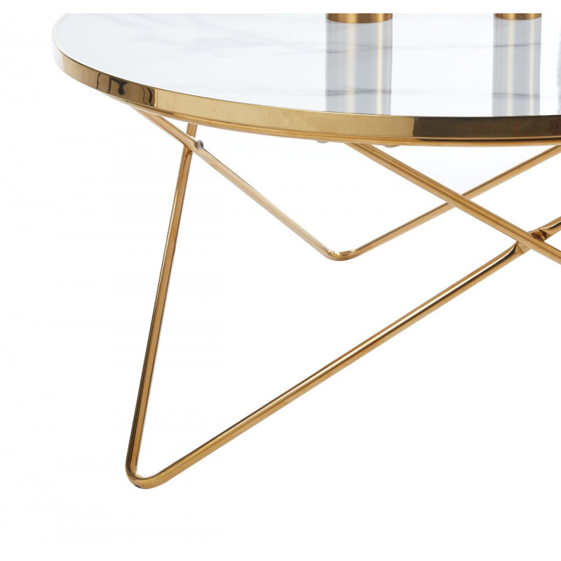 Table Basse Marbre Blanc & Or – Élégance Design 80 cm | Golddeco