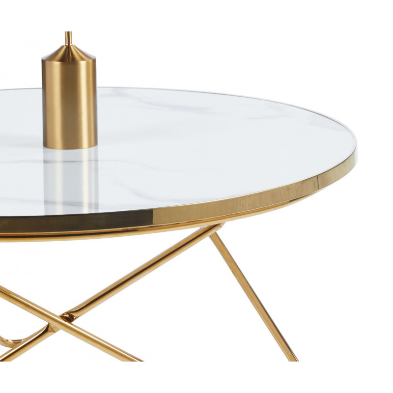 Table Basse Marbre Blanc & Or – Élégance Design 80 cm | Golddeco