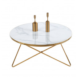 Table Basse Marbre Blanc & Or – Élégance Design 80 cm | Golddeco