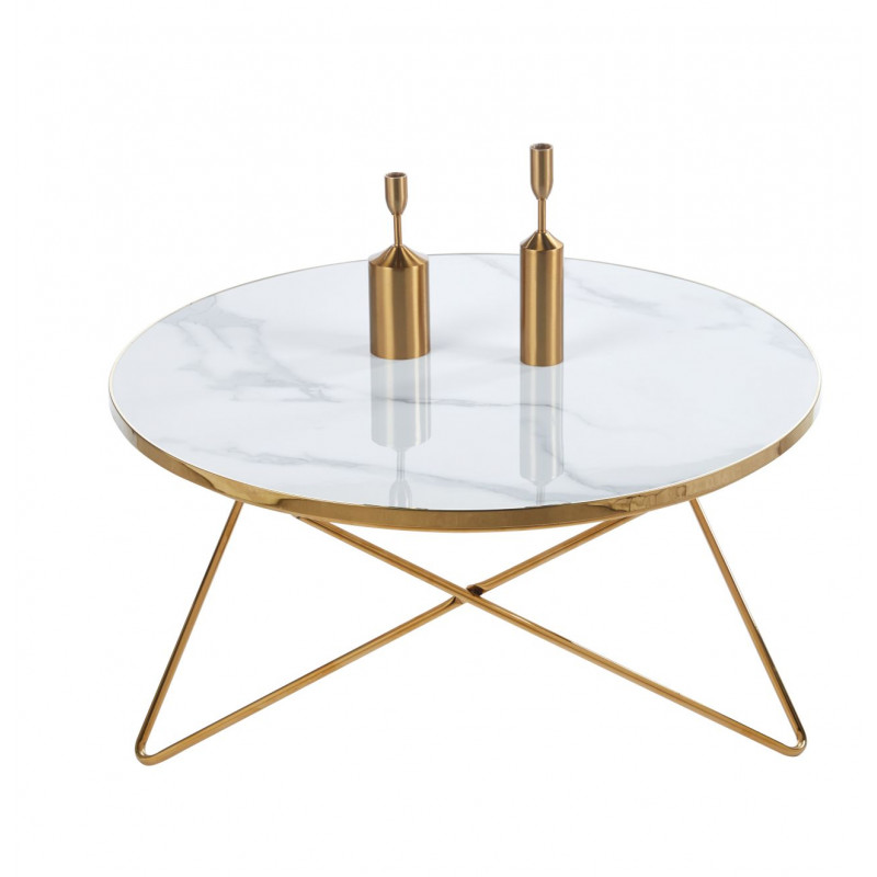 Table Basse Marbre Blanc & Or – Élégance Design 80 cm | Golddeco