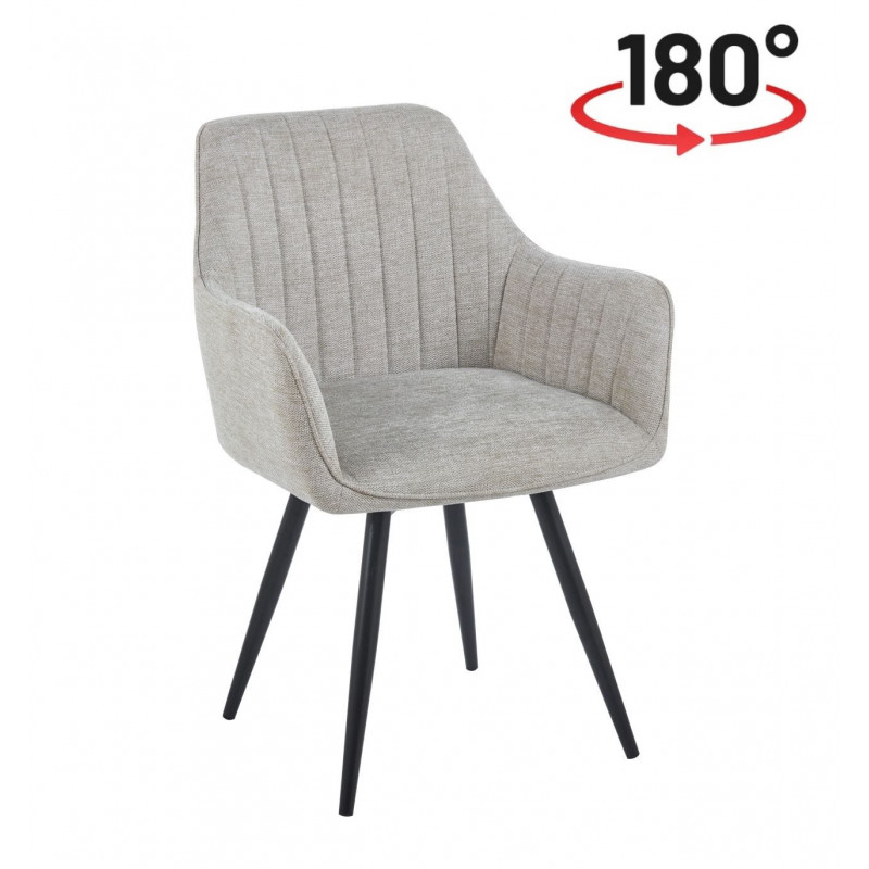Fauteuil Sassari 180° – Pivotant Tissu Beige & Pieds Noirs