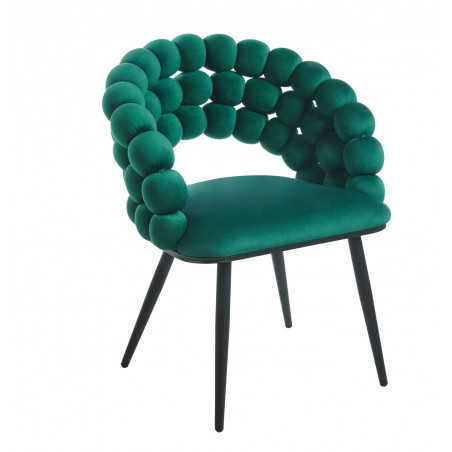 Chaise design Bubble vert velours – Pieds métal noir – Golddeco