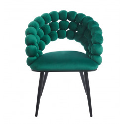 Chaise design Bubble vert velours – Pieds métal noir – Golddeco