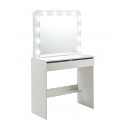 Coiffeuse LED Blanche – Miroir Hollywood & 2 Tiroirs | Golddeco