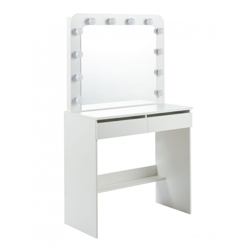 Coiffeuse LED Blanche – Miroir Hollywood & 2 Tiroirs | Golddeco