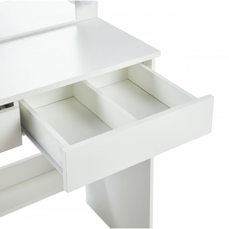 Coiffeuse LED Blanche – Miroir Hollywood & 2 Tiroirs | Golddeco