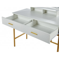 Coiffeuse LED Blanche & Dorée – Miroir Hollywood | Golddeco