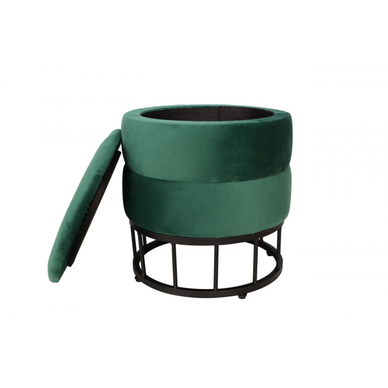 Pouf de rangement Akord – Velours vert & métal noir
