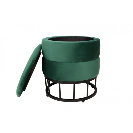 Pouf de rangement Akord – Velours vert & métal noir