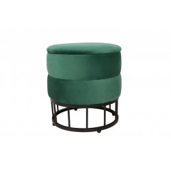 Pouf de rangement Akord – Velours vert & métal noir