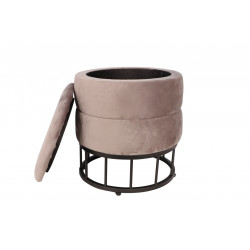 Pouf de rangement Akord – Velours gris taupe et base métal noir