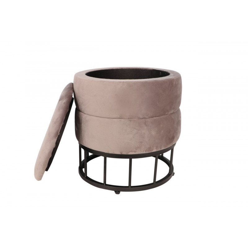 Pouf de rangement Akord – Velours gris taupe & métal noir