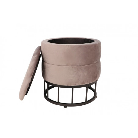 Pouf de rangement Akord – Velours gris taupe & métal noir