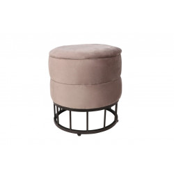 Pouf de rangement Akord – Velours gris taupe & métal noir