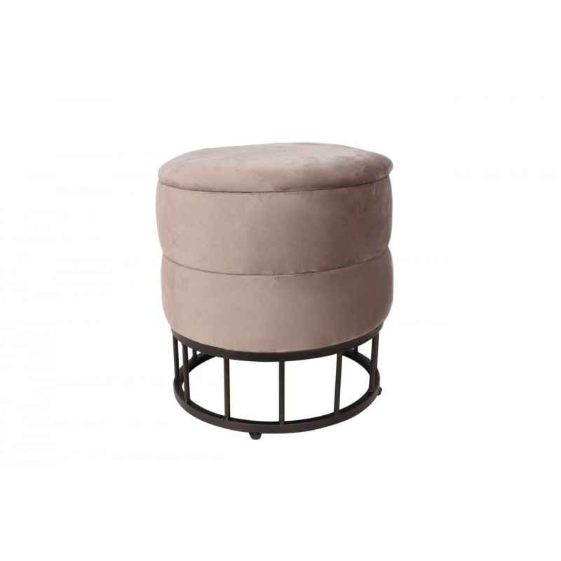 Pouf de rangement Akord – Velours gris taupe & métal noir